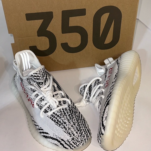 Adidas Yeezy Boost 350 V2 Zebra Print - White / Black / Red Shoes NEW - Picture 6 of 9